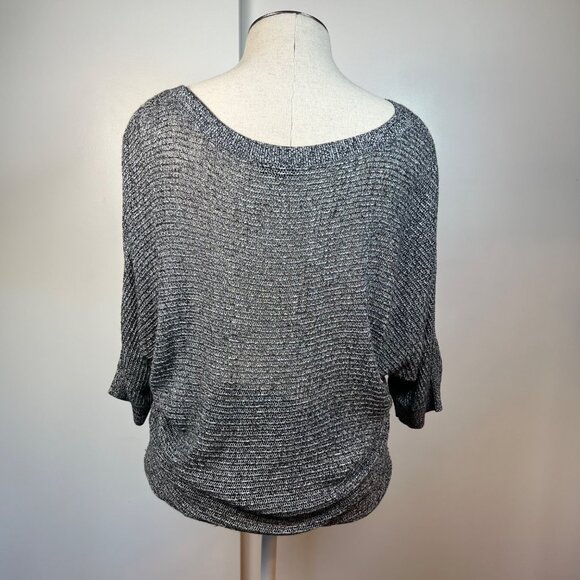 EXPRESS Black and White Marled Mesh Dolman 3/4 Sleeve Knit Sweater Size Medium - Picture 4 of 9